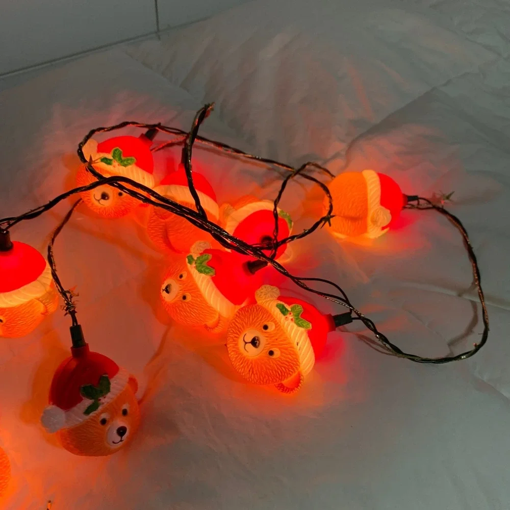 Vtg‎ Bear Christmas Blow Mold String Lights Holiday Decoration 9 Count Flaw